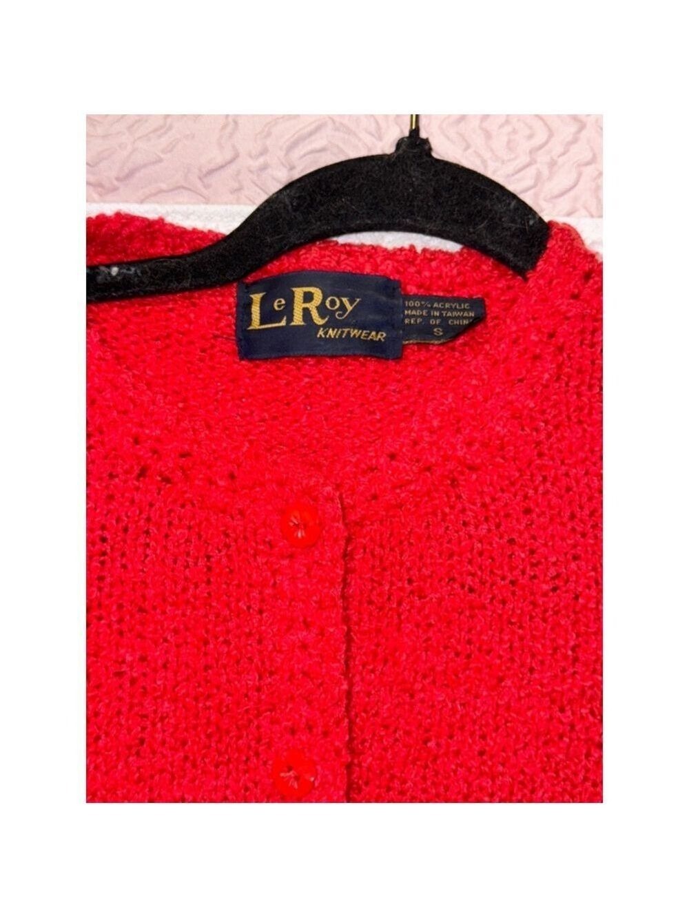 Red vintage sweater LeRoy knitwear size small Taiwan made - Picture 2 of 9